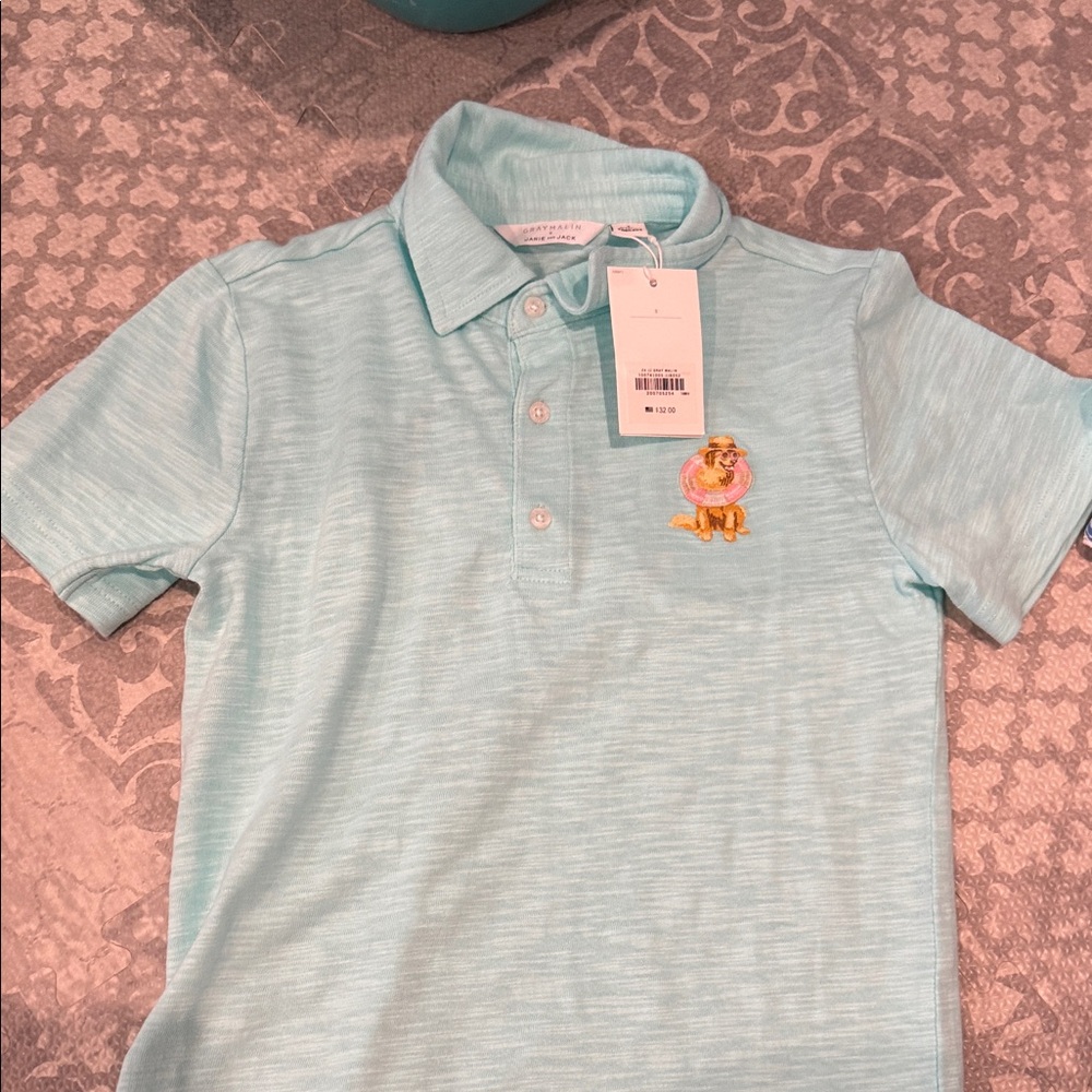 Janie and Jack Aqua Polo with Lion Detail